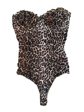 Revolve MAJORELLE Wyn Leopard Print Ruched Ruffle Bustier Bodysuit Size S